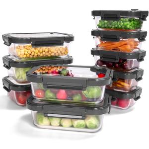 10-Pack Glass Food Storage Containers with Tempered Lids Borosilicate, Airtight, Oven-Safe (-4F~950F), BPA-Free, 4.4 & 1.6 Cup, Leak-Proof, Dishwasher Safe (Gray)