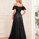 Womens Long Formal Evening Gowns Off Shoulder Sequin Tulle Dress Prom Gown Bridesmaid Wedding Guest Dresses (Black, M)
