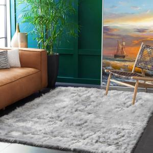 Goolela 5x8 Area Rug Faux Fur Rug Fluffy Washable Grey Sheepskin Large Rug for Living Room Bedroom Shag Soft Home Decor Rectangle