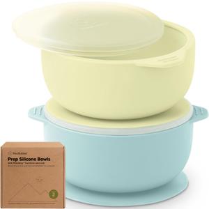 KeaBabies 2-Pack Baby Bowls with Suctions, Lids - Silicone Toddler Suction Bowls for Baby Boy, Girl, Kids, Food Grade Silicone, BPA-Free, Dishwasher Safe, Toddler Eating Essentials (Pastel Sky)