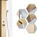 Shower Panel Tower System 5-in-1 Shower Panel Tower with Powerful Body Massage, Rainfall, Waterfall,Handheld and Tub Spout, Stainless Steel Shower Column - Brushed Gold