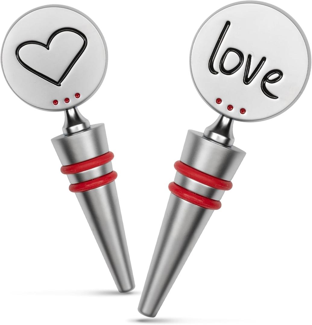 2 x TRIBELLA Wine Stoppers 1 Pack - Stainless Steel LOVE Wine Bottle Stopper with Silicone Seal, Reusable Beverage Preserver,Keeps Wine Fresh, Premium Bottle Sealers, Gifts for Her Holiday Gift Set