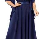 Miusol Women's Plus Size Sequin Lace with Ruffle Cape Cloak Sleeves Elegant Evening Gown Wedding Guest Maxi Dress (2XL, A-navy Blue)