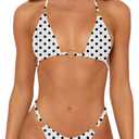 Sexy Bikinis for Women 2 Piece Bikini Spaghetti Strap Swimsuits Solid Color Bathing Swimwear Triangle Bathing Suit (Medium, White-polka Dots)