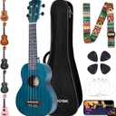 AODSK Soprano Blue Ukulele for Beginner 21 Inch Ukelele with Gig Bag Strap Nylon String 4 Picks Holiday Gift