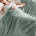 Bedsure Gentlesoft 100% Cotton Blanket Queen Size for Bed - Cooling Breathable and Soft for Summer, Thick Cozy Waffle Weave Blanket Gifts for Women, Sage Green, 90x90 Inches