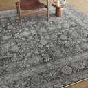 Vintage Area Rug 4x6 Black Entryway Office Washable Carpet Non Slip Bedroom Indoor Living Room Door Mat Low Pile Traditional Distressed Retro Accent Rug for Dining Room Bathroom Kitchen