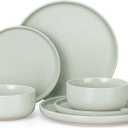 HaWare Stoneware Dinnerware Sets, 6-Piece Plates and Bowls Set for 2, Dishes Set for Home Restaurant, Speckled Asparagus Green
