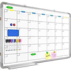Polegas 24" X 36" Magnetic Dry Erase Board Whiteboard with Lines, Wall Hanging Monthly Calendar to Do List Schedule Board
