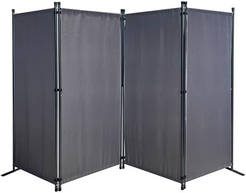 Room Divider 87" W x 65" H Gray | 4-Panel Folding Privacy Screen | Portable Room Partition | Garden Separation Paravent | Water Repellent Indoor & Outdoor Freestanding Wall