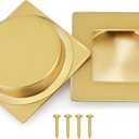 2-3/4 Inch Recessed Finger Flush Pulls for Pocket and Sliding Closet Doors, Brushed Gold Stainless Steel Handle, Square Barn Hardware (2 Pack)