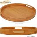 16 Inches Extra Large Round Teak Wood Ottoman Tray with Handles, Serve Tea, Coffee Classic Wooden Decorative Serving Tray
