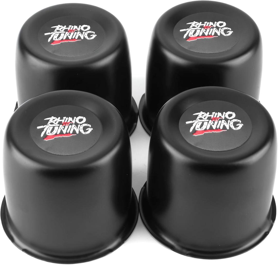 RTRHINOTUNING 3.31" Wheel Center Caps Stainless Steel Push Through Black Trailer Hub Caps for Truck RV SUV Wheel Rims 3.07" Height with Aluminum Badges