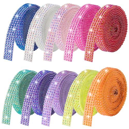 LYXMYGS Rhinestone Ribbon Self Adhesive, 9-Rolls Bedazzling Strips, 9-Yard Rhinestone Strips for DIY Craft, Rhinestones for Crafting, 9 Colors