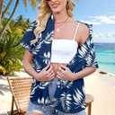 Womens Hawaiian Shirt Hawaii Button Down Shirts Palm Floral Tropical Vacation Outfits Casual Summer Trip Blouse Top (Blue, XL)