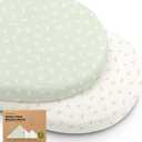 2-Pack Organic Bassinet Sheets for Girls, Boys - 100% Cotton Bassinet Mattress Sheets Compatible with Halo Bassinest Swivel Sleeper, Graco, Baby Delight, Chicco, Unisex Fitted Bassinet Sheets (Herb)