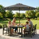 Tobeos 11FT Solar Lighted Patio Umbrella, Outdoor Table Market Umbrellas withn Crank Lift, 32 LED Lights, 8 Sturdy Ribs, UV-Resistant for Deck, Garden, Pool, Gray