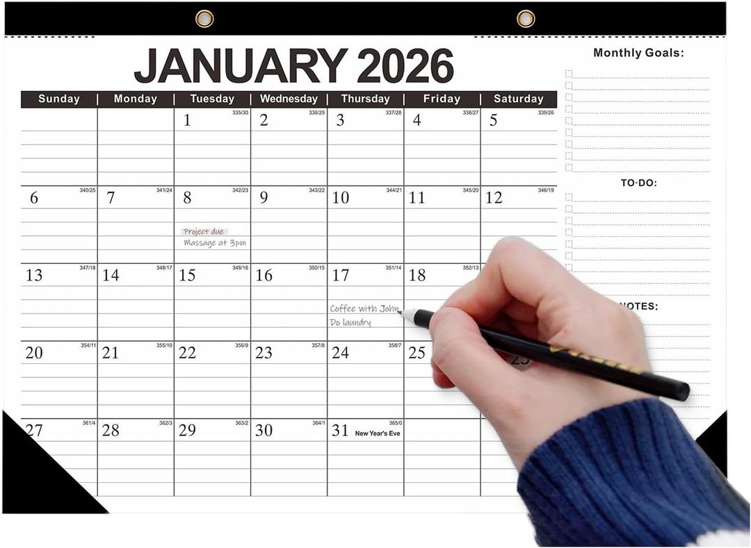 3 x 17"12" Wall Calendar 2026.01-2027.6 Desk or Wall Calendar from January 2026 to June 2027, 18 Months Calendar with Thick Paper for Family or Office (Black)