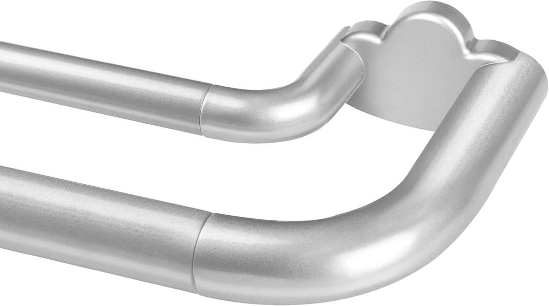 Double Curtain Rods 32 to 58 Inches, HOTOZON Blackout Double Curtain Rods for Windows 20 to 54 Inches (1.6-4.5 ft), 6/8 Inches Wrap Around Room Darkening Telescoping Drapery Rod, Silver