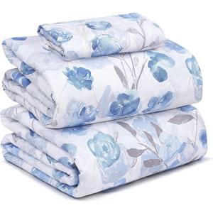 RUVANTI 100% Cotton Sheets  Twin Size Percale Bedding, Cooling & Breathable Floral Design, Durable with a Crisp, Soft & Comfortable Feel, 16" Deep Pocket, 3-Piece Set, Monotones