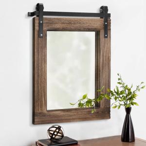 AAZZKANG Rustic Wood Mirror Rectangle Decorative Wall Mirror Large with Frame Bedroom Living Room Bathroom Hanging Mirror 20"x16" (Brown)