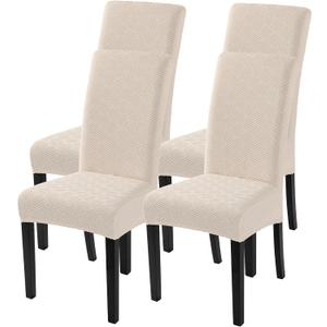 SearchI Jacquard Dining Room Chair Covers Set of 4, Stretch Kitchen Chair Covers Washable Parsons Chair Slipcover Removable Dining Chair Protectors for Hotel,Ceremony(Beige Maze Jacquard) (4 per set)