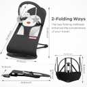 HKAI Baby Bouncer, Portable Baby Bouncer Seat for Babies 0-18 Months, 100% Cotton Fabrics, 3 Modes of use with Rocker and Stationary Options, Infant Rocker Chair with Hanging Toys-Dark Grey