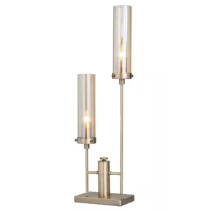 Litton Lane 33 in. Gold Metal Tall Task and Reading Table Lamp with Cylinder Glass Shades
