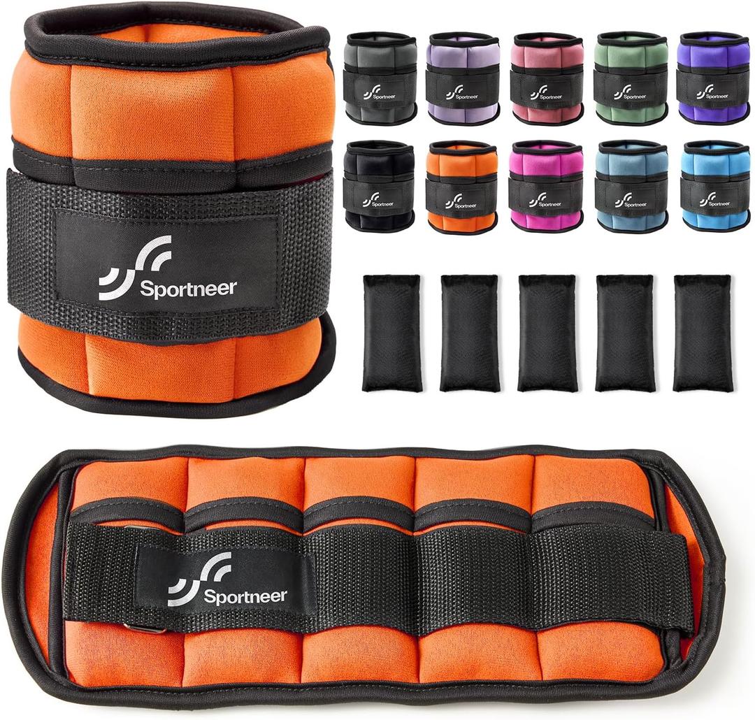 Sportneer Adjustable Ankle Weights 1 Pair 2 4 6 8 10 Lbs Leg Weight Straps for Women Men, Weighted Ankle Weights Set for Gym,Fitness, Workout,Walking, Jogging,1-5 lbs Each Ankle, 1 Pair 2-10 lbs (Orange)