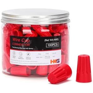 HKS 100 PCS Red Wire Caps - AWG 18-8,Twist-On Screw Nuts Insulated Insertion Electrical Wire Connectors with Spring - Portable & Quick to Connect