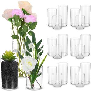 18Pcs Clear Acrylic Cylinder Vase for Centerpieces, 3 Sizes Shatter-Proof Plastic Cylinder Vase for Home Office Wedding Decorations