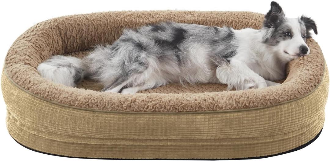 JOEJOY Orthopedic Dog Beds Large Sized Dog, Egg-Crate Memory Foam Pet Couch Bed with Bolster Sides, Waterproof Lining, Removable Washable Cover & Non-Slip Bottom, Light Brown (Large (35"x 25"x 7"))