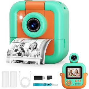 Kids Camera Instant Print,2.4 Inch Screen Toddler Digital Cameras,Christmas Birthday Gifts for Girls Age 3-12,Toddler Portable Travel Toy for 4-9 Year Old Boys Green