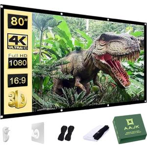 AAJK 80 inch Projector Screen, Washable Projector Screen 16:9 Foldable Anti-Crease Portable Projector Movies Screen for Home Theater Outdoor Indoor Support Double Sided Projection