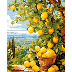 2 x Clendo Lemon Paint by Numbers Kits for Adults, DIY Lemon Tree Adult Paint by Number Kits on Canvas, Digital Oil Number Painting for Home Decor (16x20 Inch), Frameless