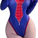 Cosplay Bodysuit Costumes Lingerie for Women, Heart Cutout Halloween Cosplays Sexy Outfit (Blue-red) One Size