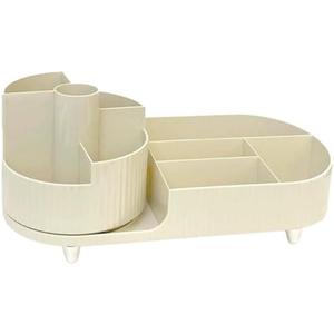 PEKJI Stylish for Home Plastic Pen Holder Large Capacity Stationery Pen Stand Rotatable Office Storage Box Simple Desktop Organizer Multifunctional, Beige