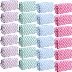 Giesiery 8 Pcs Checkered Makeup Bag Bulk Cosmetic Organizer for Women & Teens Preppy Travel Toiletry Pouch for Skincare & Brushes Bridesmaid Proposal Gifts (24, Pastel Color)