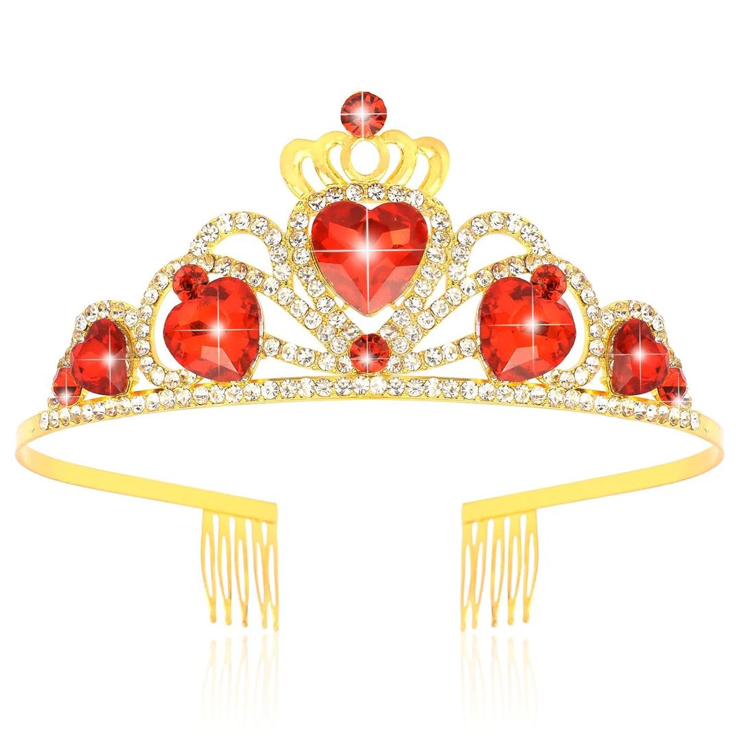 TOBATOBA Queen of Hearts Crown Red Tiara Red Descendants Costume Queen of Hearts Costume Women Girls Dress Accessories for Halloween Cosplay Prom Party