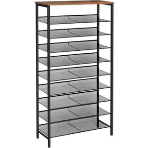 HOOBRO Shoe Rack for Entryway, 10-Tier Shoe Shelf, Large Capacity Shoe Storage Organizer for 27-30 Pairs of Shoes, Front Door Entrance, Hallway, Closet, Space Saver, Rustic Brown and Black BF110XJ01