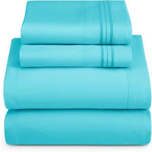 Hearth & Harbor Full XL Size Sheets - 4 Piece Bed Sheet Set, Hotel Luxury Double Brushed Bed Sheets - Extra Soft Bedding Sheets & Pillowcases, Full XL, Beach Blue