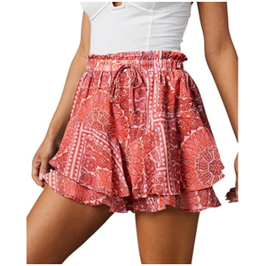 Aoudery Womens Summer Flowy Shorts Casual Boho Floral Skorts Ruffle Mini Skirts Running Tennis Chiffon Butterfly Shorts XL
