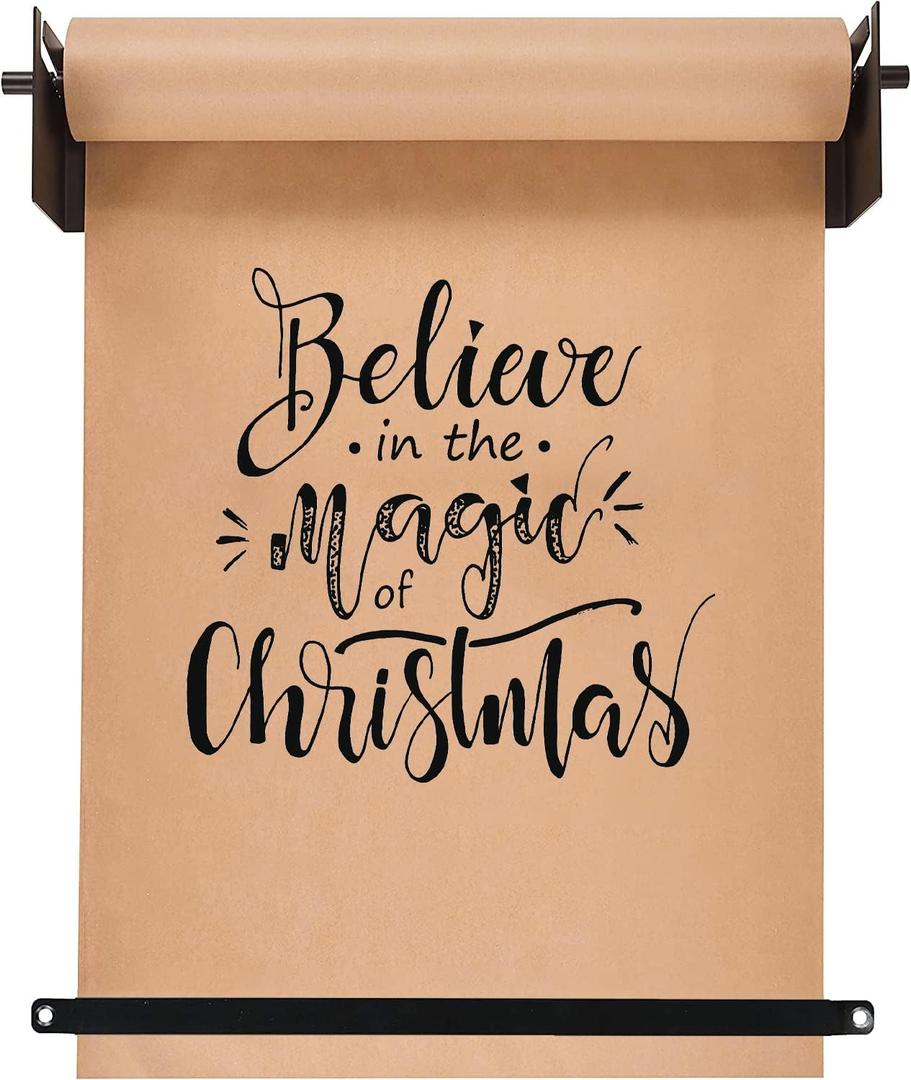18'' Wall Mounted Kraft Paper Roll Dispenser & Cutter,Black Butcher Paper Dispenser, Farmhouse Decoration - Ideal Choice for Lists, Art Work, Calendars, Black Paper Holder with Cut Bar