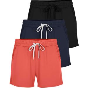Real Essentials 3 Pack: Womens Ultra-Soft Athletic Lounge Casual Sweat Shorts with Pockets (S)
