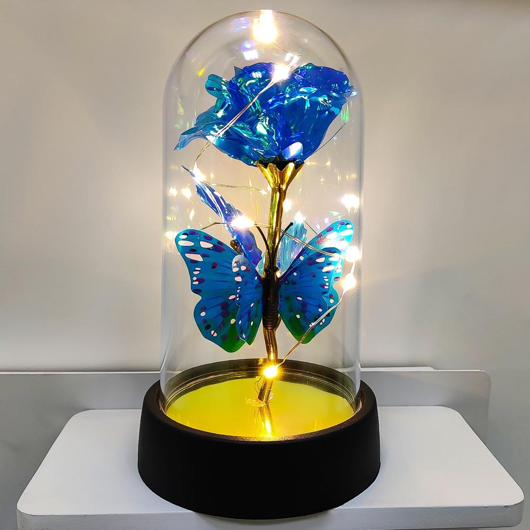 Rose Flower for Mother's Day Ideas, Mothers Day Flowers Gifts for Mom Wife from Daughter Son Husband, Forever Galaxy Rosas Eternas,Light Up Flower In Glass Dome, birthday Butterfly Gifts for women