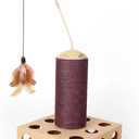 Pawise Cat Scratching Board 3 in 1 with Scratching Post, Rotating Teaser Wand & Bell Ball, Cat Nail File Enrichment Box for Indoor Cats Kitten, Interactive Cat Toys for Boredom Relief