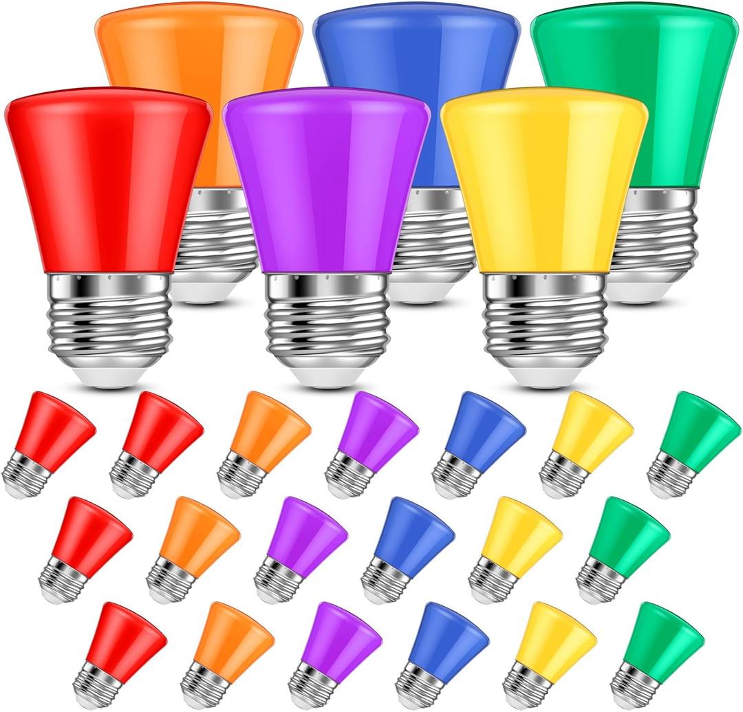 25 Pcs Christmas 2W LED Light Bulbs Replacement for Outdoor String Lights E26 Base Plastic Waterproof S14 LED Bulb for Wedding Halloween Patio Party Bar Decor(Multi Color)