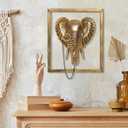 Newinhome Animal Heads Wall Decoration (Gift Metal Frame) Resin Animals Sculptures Head Wall Hanging Decor Gold vintage Wall Sculpture for Living Room Bedroom Office(Elephant)