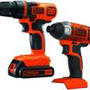BLACK+DECKER 20V MAX Cordless Drill and Impact Driver, Power Tool Combo Kit with Battery and Charger (BD2KITCDDI)