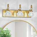 Modern Glass Crystal Vanity Light - Vintage Bathroom Lighting Fixtures Over Mirror, 3 Light Vanity Lights G9 Bulb (19.68 Inch, Gold)